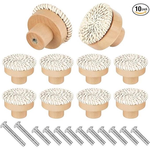 10pcs Boho Rattan Cabinet Knobs with Screws