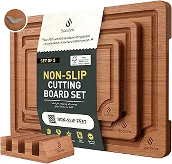 3-Pack Bamboo Cutting Boards with Juice Grooves