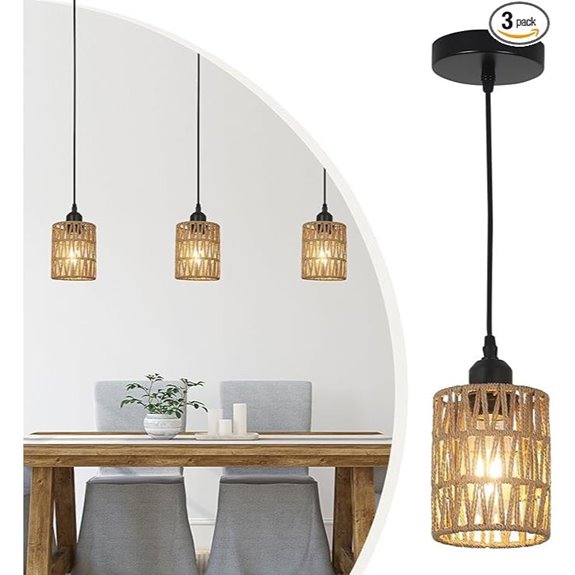 3 Pack Rattan Pendant Lights for Kitchen and Dining