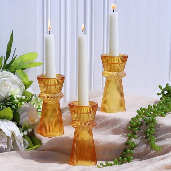 VOHO Vintage Ribbed Taper Candle Holders (Set of 3)