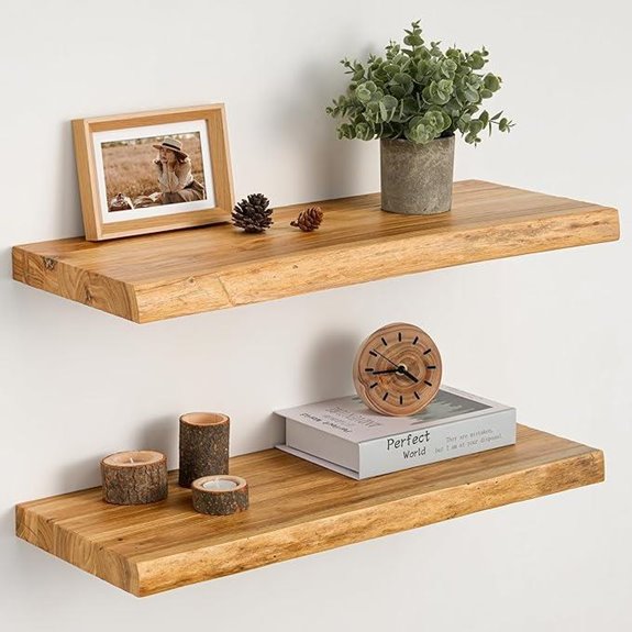 Floating Elm Wood Shelves Set of 2