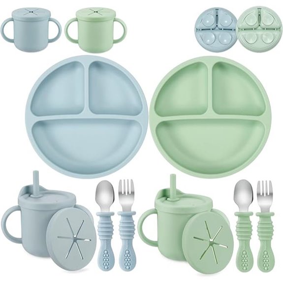 PandaEar Silicone Baby Feeding Set (Light Blue/Green)
