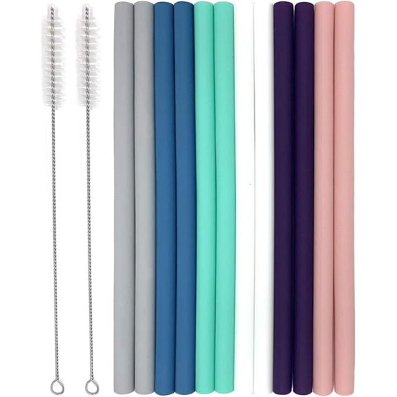 Senneny 12 Silicone Drinking Straws with Brushes