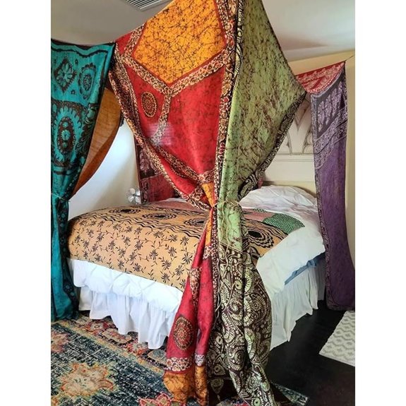 Bohemian King Bed Canopy Curtains in Silk Sari