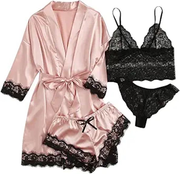 WDIRARA Women Silk Satin Pajamas 4pcs Set