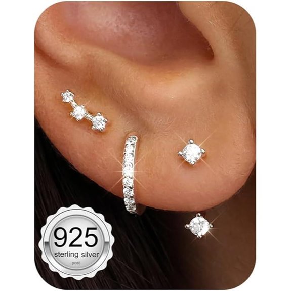 FIASASO 3 Pairs Silver Hypoallergenic Earrings Set