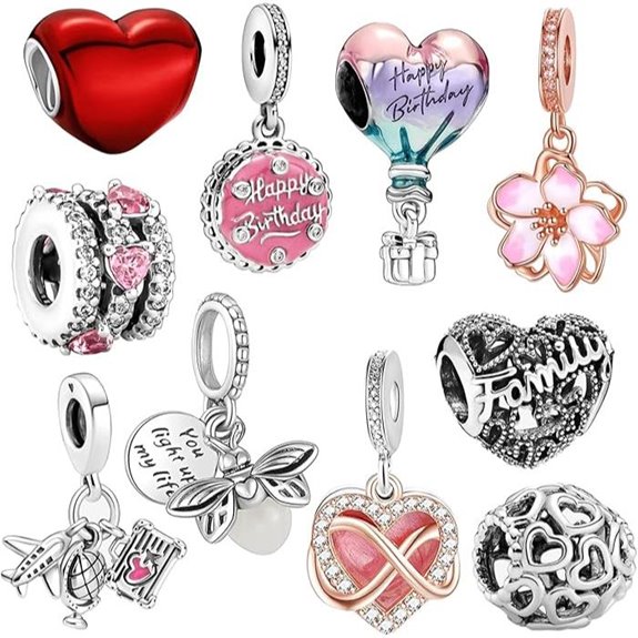 10 Pack Silver Pandora Charms for Bracelets and Necklaces