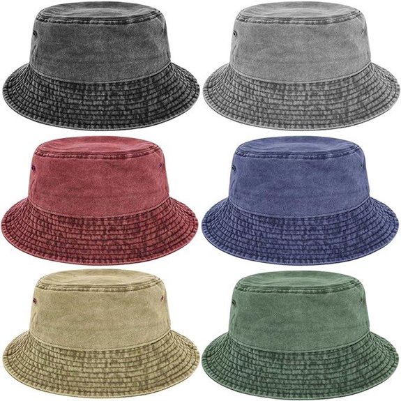 6-Pack Washed Cotton Bucket Hats for Outdoors