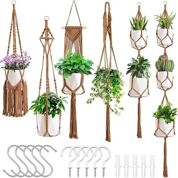 Macrame Plant Hangers 6-Pack Indoor Flower Pot Holders