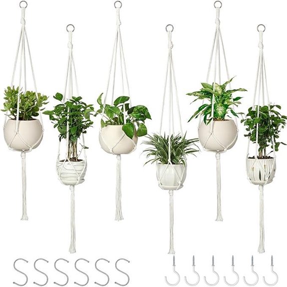 6 Pack Ivory Macrame Plant Hangers with Hooks