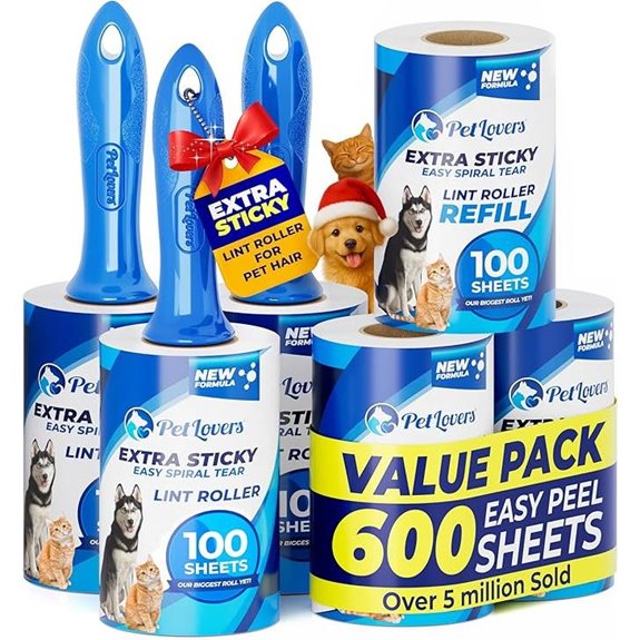 PetLovers Mega Lint Roller Set (6 Pack 600 Sheets)
