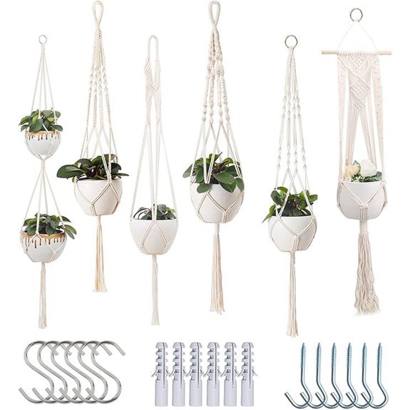Feedee Macrame Plant Hangers (6 Pack) for Indoor Decor