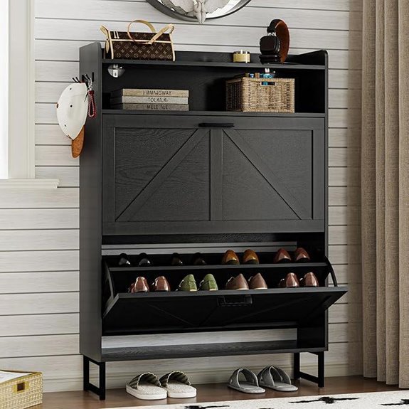 Slim Wooden Shoe Cabinet with 2 Flip Drawers