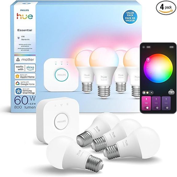 Philips Hue Essential Starter Kit with 4 Smart Bulbs