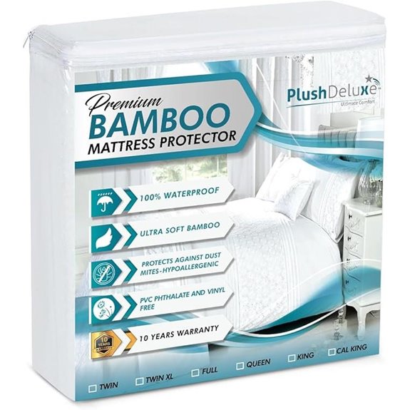 PlushDeluxe Bamboo Mattress Protector Queen Waterproof & Soft