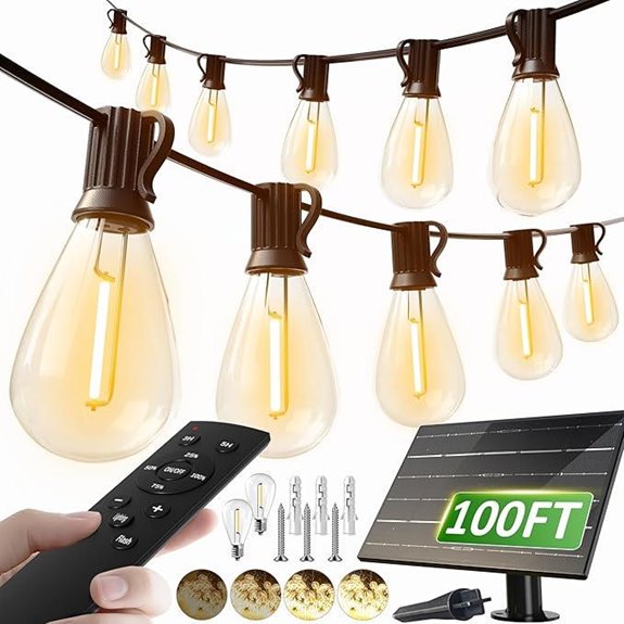 Luckystyle 100FT Solar String Lights with Remote & USB