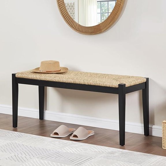 DUHOME Solid Wood Seagrass Woven Entryway Bench