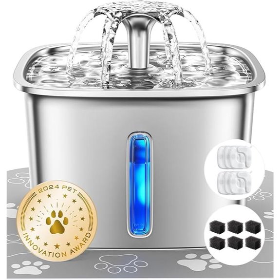 Veken Stainless Steel Cat Water Fountain with Filters