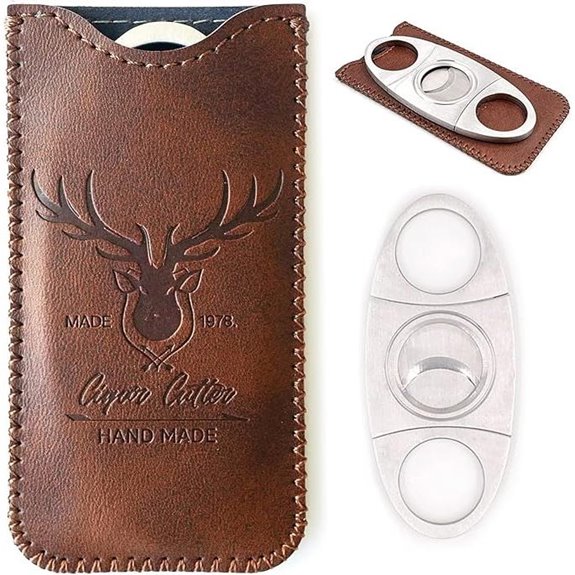 Stainless Steel Cigar Cutter with Leather Case