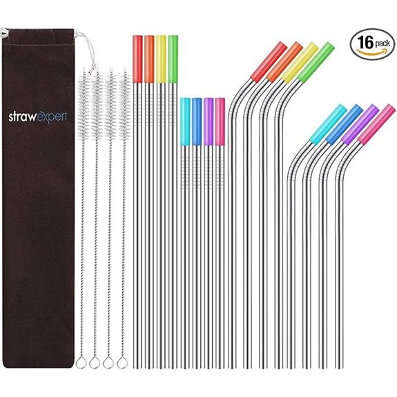Reusable Stainless Steel Straws with Travel Case (16 Pack)