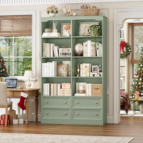 FINETONES 71 Tall Bookshelf with Drawers and Shelves