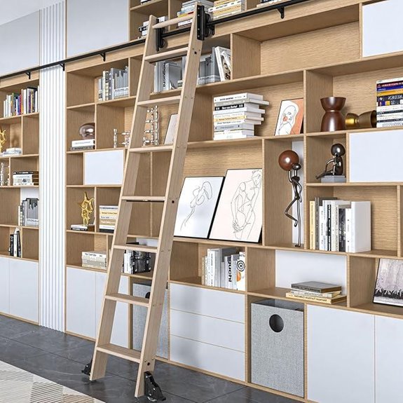 87-inch Oak Library Ladder with Telescoping Top