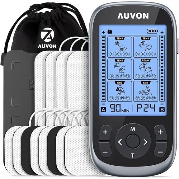 AUVON 3-in-1 TENS Muscle Stimulator with 12 Pads