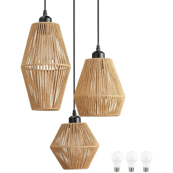 3-Light Rattan Pendant Light with LED Bulbs