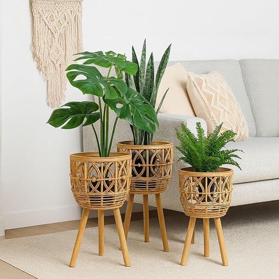 Set of 3 Wooden Decorative Planter Pots