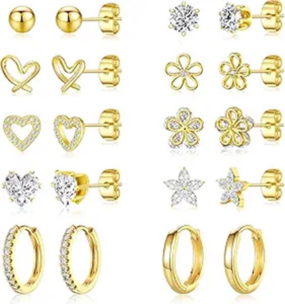 Small Gold Stud Earrings Set for Women