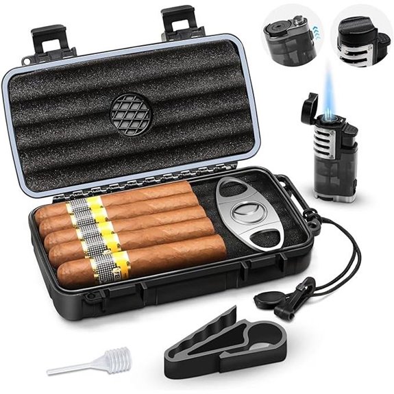 Flauno Travel Cigar Humidor Case with Lighter & Accessories