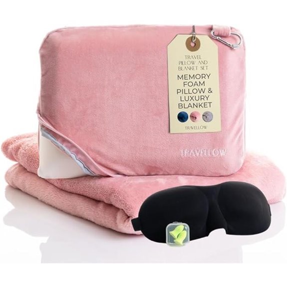 Travel Pillow & Blanket Set with Sleep Mask & Earplugs