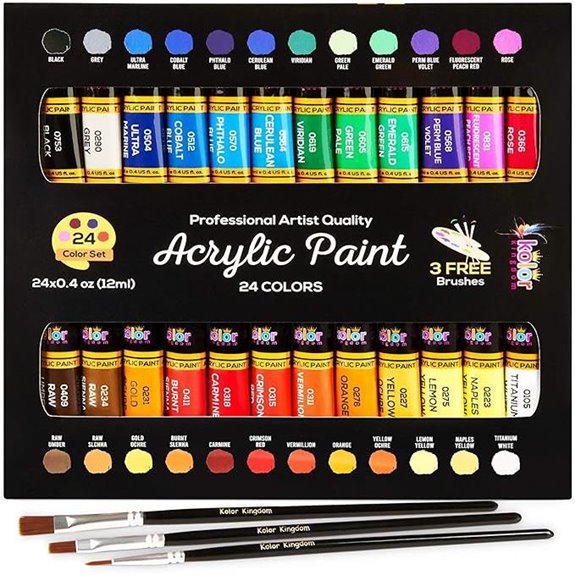 Acrylic Paint Set with 24 Colors and 3 Brushes