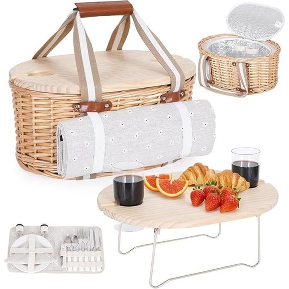 Wicker Picnic Basket Set for 2 with Accessories