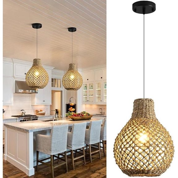 2-Pack Rattan Pendant Lights for Farmhouse Decor