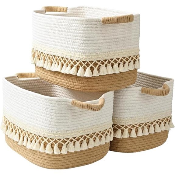 2 Pack Woven Storage Baskets with Tassels