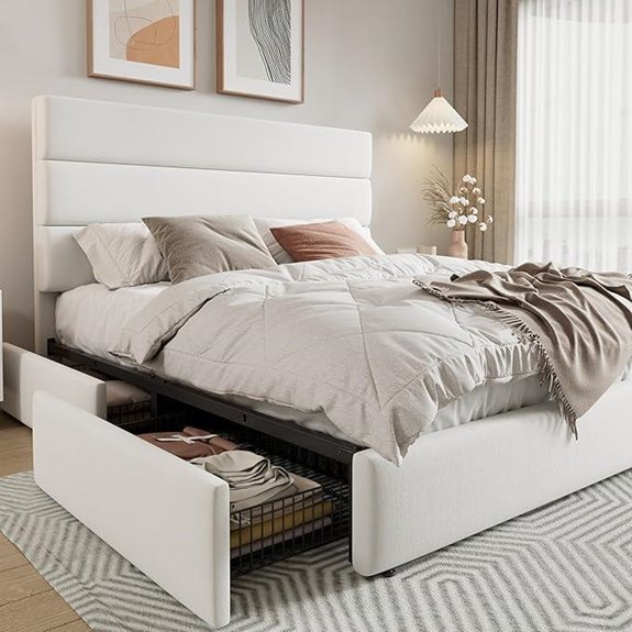 Allewie Full Platform Bed with Storage and Velvet Headboard