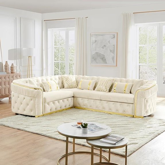 KEIKI 111 Velvet L-Shaped Sectional Sofa with Pillows