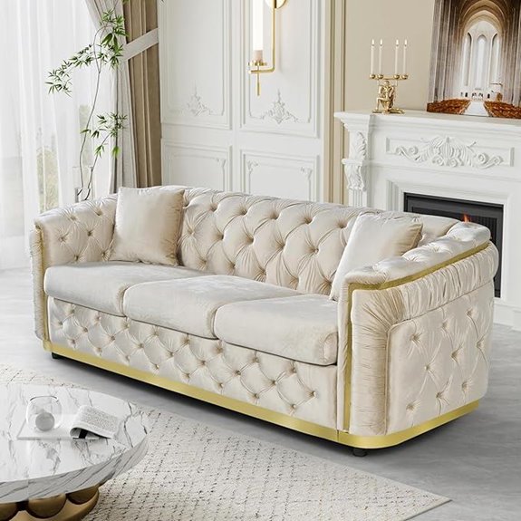 Mid Century Modern Velvet Sofa with Pillows