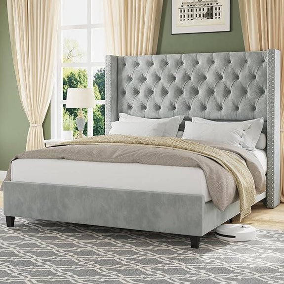 Jocisland Queen Bed Frame with Tufted Velvet Headboard