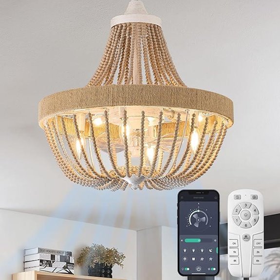 Vintage Boho Chandelier Fan with Wood Beads