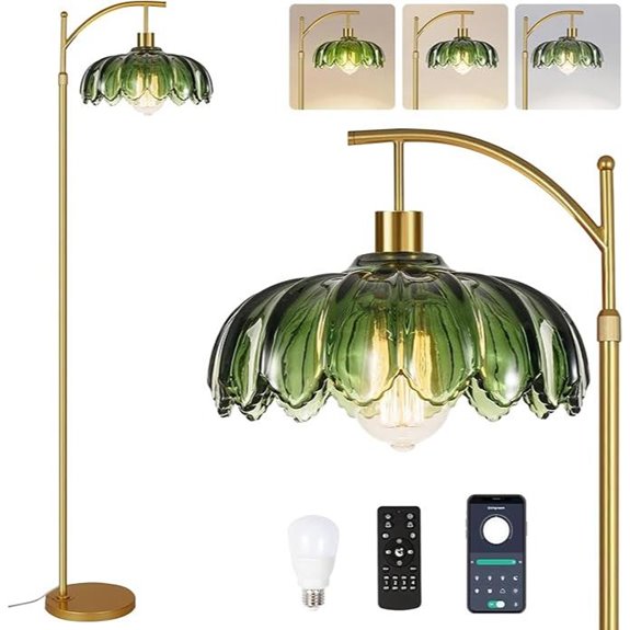 Vintage Brass Floor Lamp with Remote and Dimmable Light