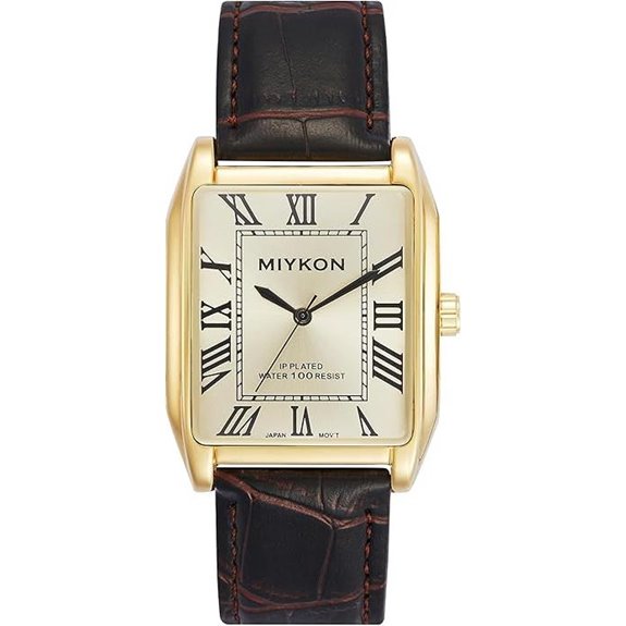 Miykon Vintage Men’s Square Leather Dress Watch