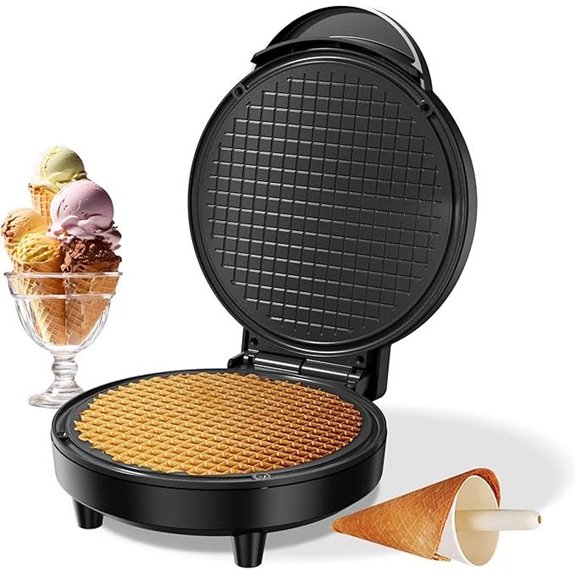 Waffle Cone Maker with Shaper Roller and Nonstick Plate