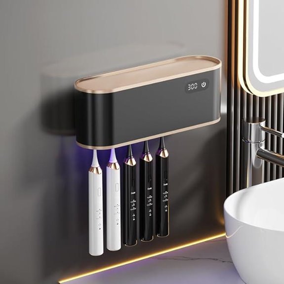 UV Toothbrush Sanitizer Holder for 4 Wall Mount USB Rechargeable