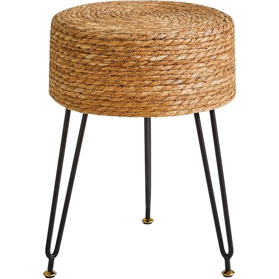YMYNY Water Hyacinth Pouf Ottoman with Metal Legs