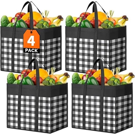 WOWBOX Reusable Grocery Bags 4-Pack Water-Resistant