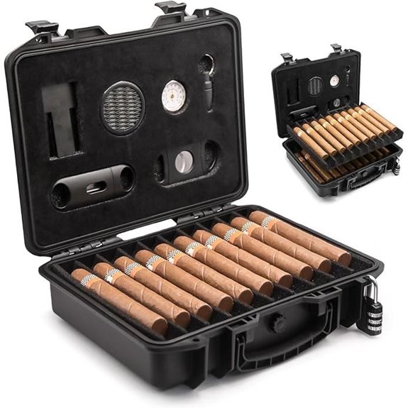 Lockable Waterproof 20-Cigar Travel Humidor