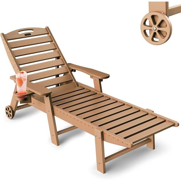 Outdoor Lounge Chair with Wheels and Cup Holder