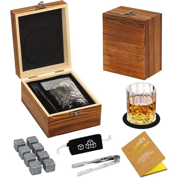 Whiskey Stones & Glass Gift Set in Wooden Box